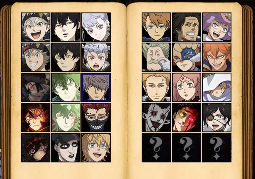 Black Clover Mugen character select screen - full roster