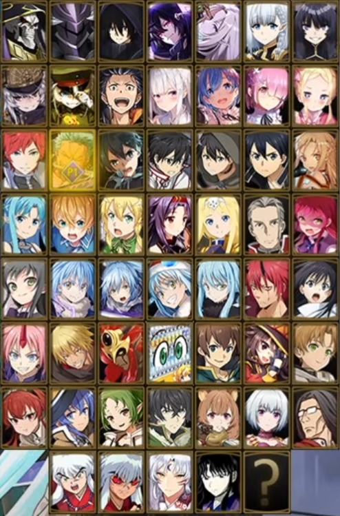 Isekai Battle Mugen character select screen - full roster