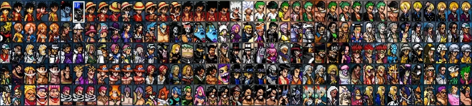 One Piece Mugen V14 character select screen - 195 fighters full roster